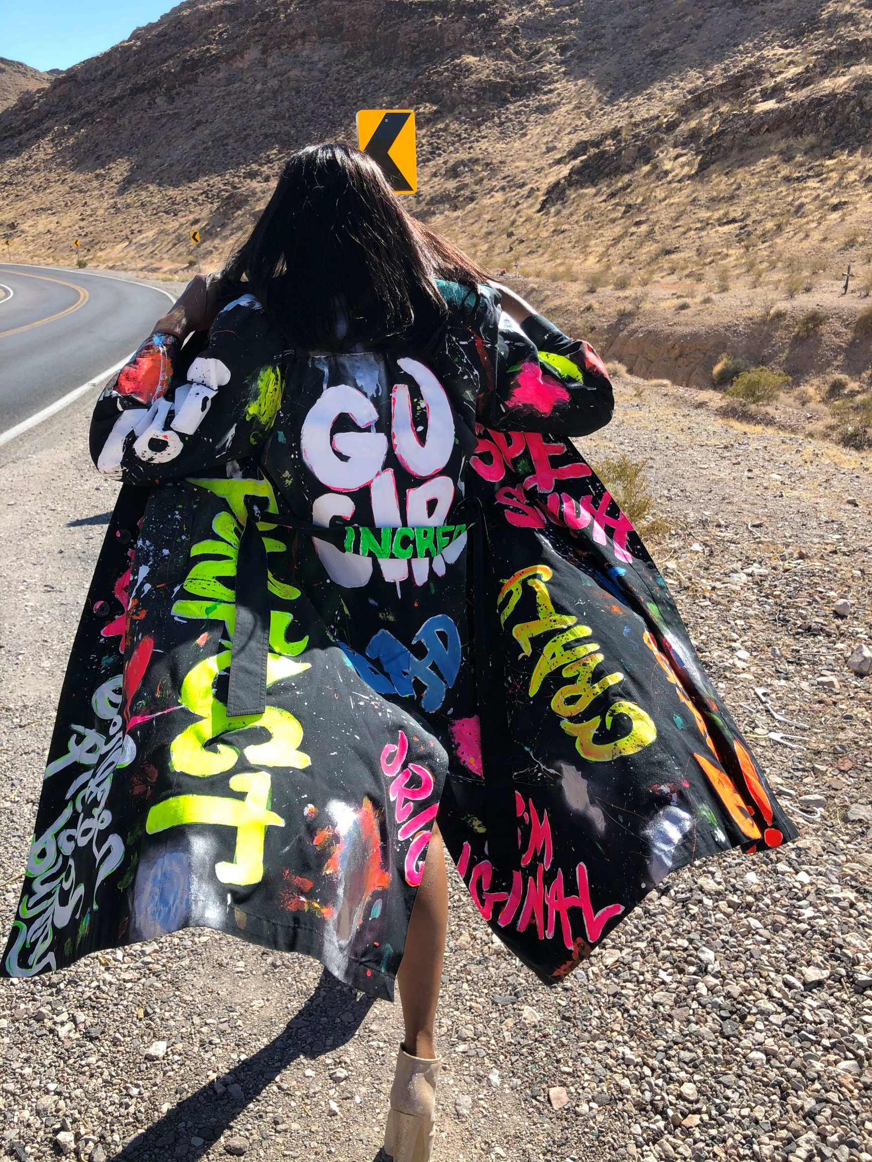 GO GIRL graffiti black trench (unisex)