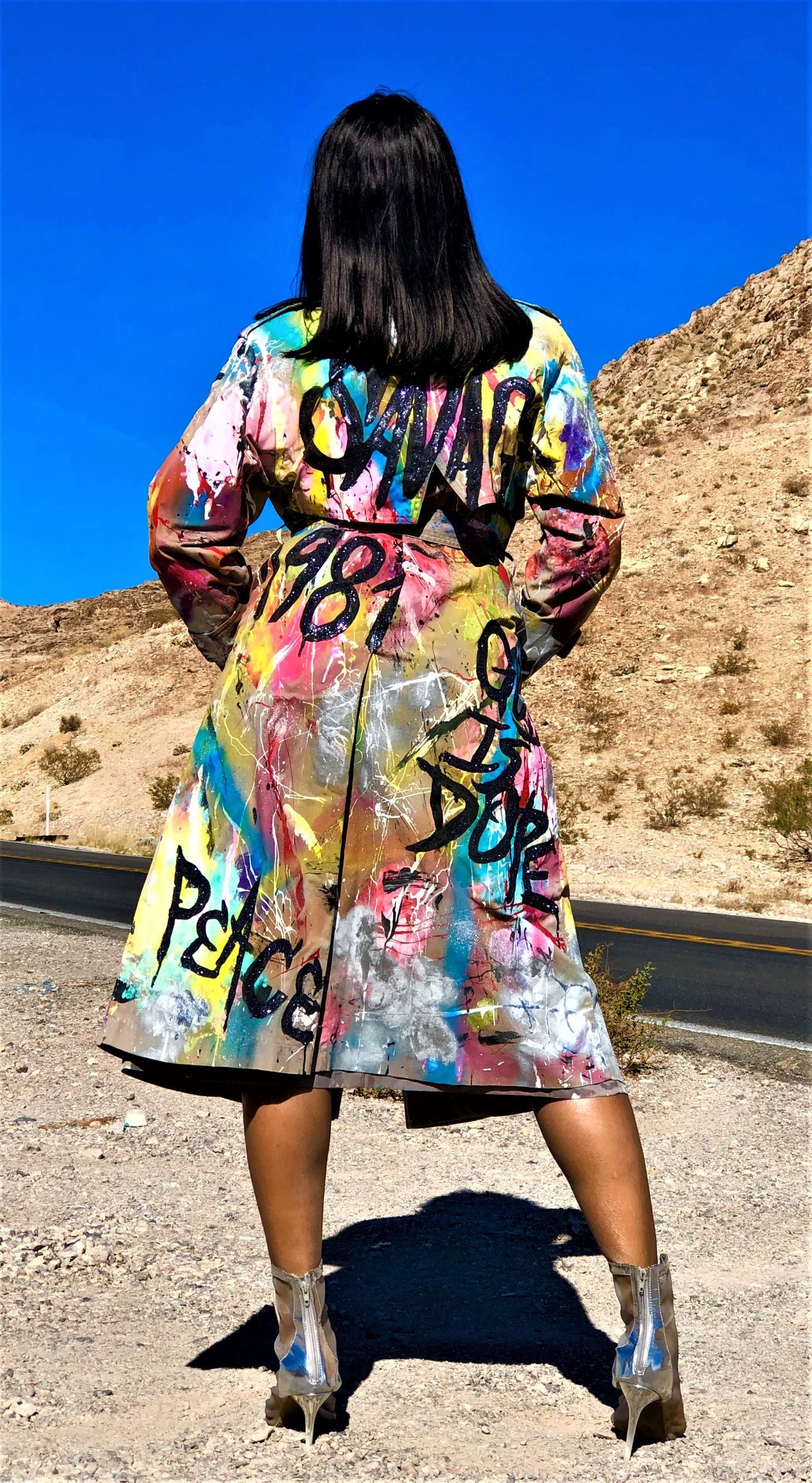 Graffiti tan coat